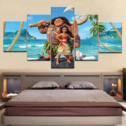 22853-NF Moana and Brave Maui Disney - 5 Panel Canvas Art Wall Decor