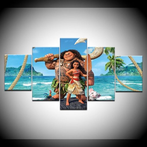 22853-NF Moana and Brave Maui Disney - 5 Panel Canvas Art Wall Decor