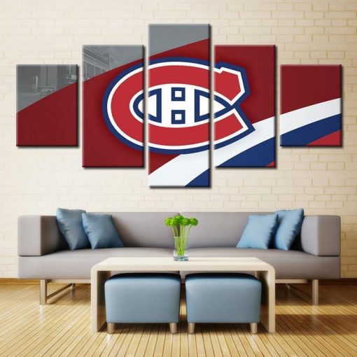 22956-NF Montreal Canadians Logo 3 Ice Hockey - 5 Panel Canvas Art Wall Decor