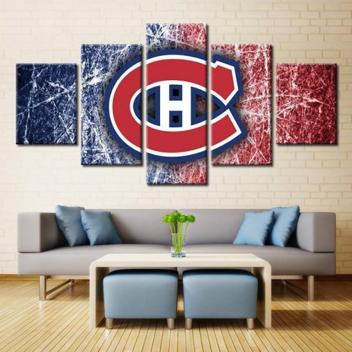 22578-NF Montreal Canadiens Logo Ice Hockey - 5 Panel Canvas Art Wall Decor