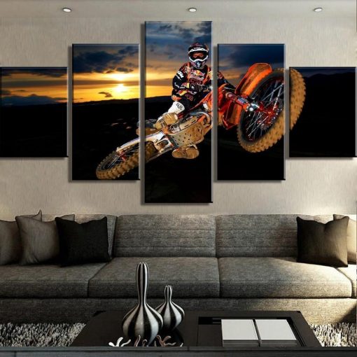 22557-NF Motocross Car In The Sunset Sport - 5 Panel Canvas Art Wall Decor
