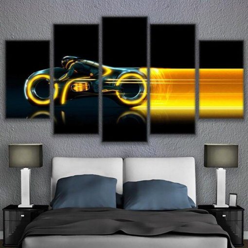 22577-NF Movie Tron Motorcycle Movie - 5 Panel Canvas Art Wall Decor