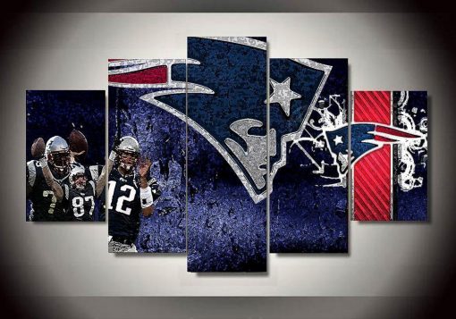 22947-NF New England Patriots 5 Football - 5 Panel Canvas Art Wall Decor