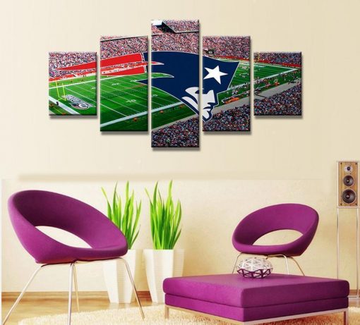 22949-NF New England Patriots Logo Stadium Football - 5 Panel Canvas Art Wall Decor