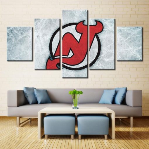 23372-NF New Jersey Devils Logo 2 Ice Hockey - 5 Panel Canvas Art Wall Decor