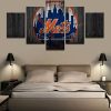 22409-NF New York Mets Logo On Wood Baseball - 5 Panel Canvas Art Wall Decor