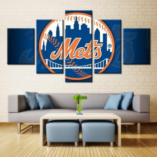 22714-NF New York Mets Logo Poster Baseball - 5 Panel Canvas Art Wall Decor