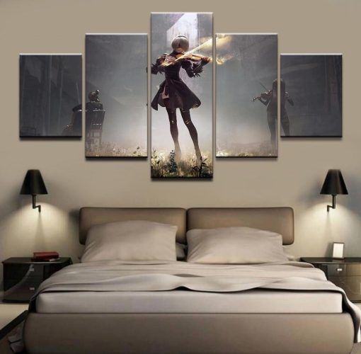 22576-NF NieR Automata YoRHa 2B Playing Violin Gaming - 5 Panel Canvas Art Wall Decor