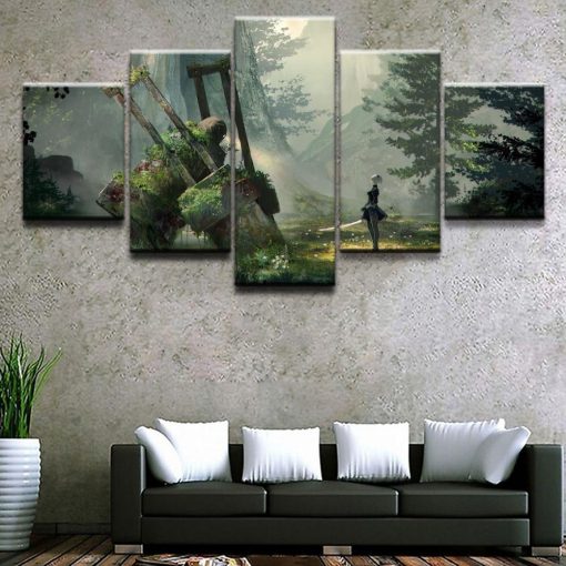 22491-NF NieR Automata YoRHa 2B In The Forest Gaming - 5 Panel Canvas Art Wall Decor