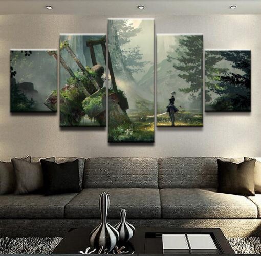 22491-NF NieR Automata YoRHa 2B In The Forest Gaming - 5 Panel Canvas Art Wall Decor