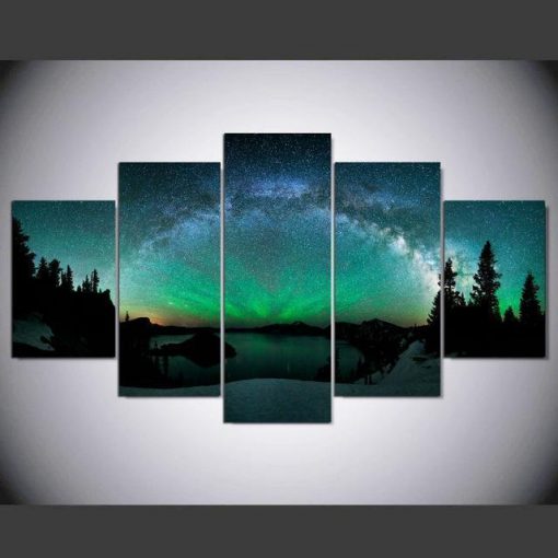 23366-NF Northern Lights Aurora Borealis Space Nature - 5 Panel Canvas Art Wall Decor