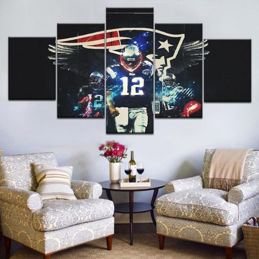 22393-NF Number 12 New England Patriots Football - 5 Panel Canvas Art Wall Decor