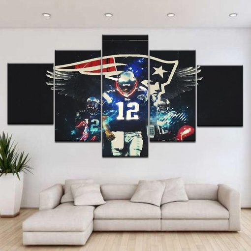 22393-NF Number 12 New England Patriots Football - 5 Panel Canvas Art Wall Decor