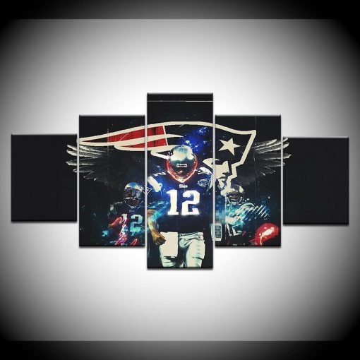 22393-NF Number 12 New England Patriots Football - 5 Panel Canvas Art Wall Decor