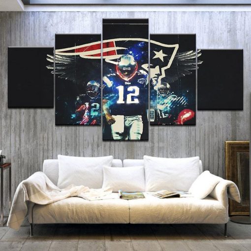 22393-NF Number 12 New England Patriots Football - 5 Panel Canvas Art Wall Decor