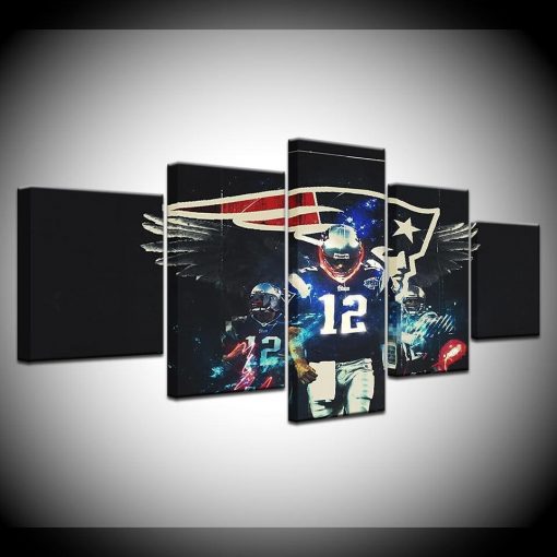 22393-NF Number 12 New England Patriots Football - 5 Panel Canvas Art Wall Decor