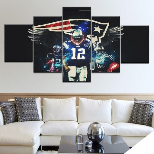 22393-NF Number 12 New England Patriots Football - 5 Panel Canvas Art Wall Decor