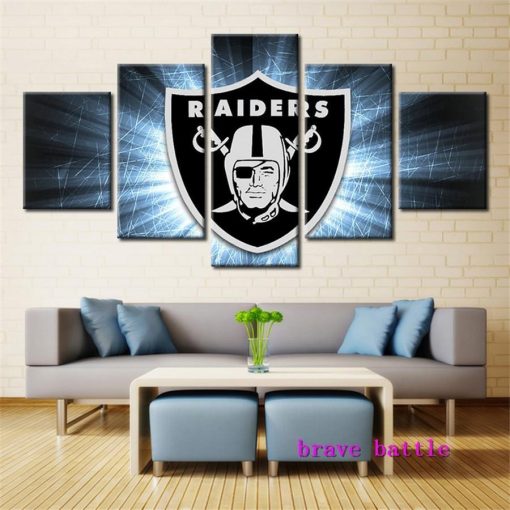 22943-NF Oakland Raiders Logo Poster 3 Football - 5 Panel Canvas Art Wall Decor