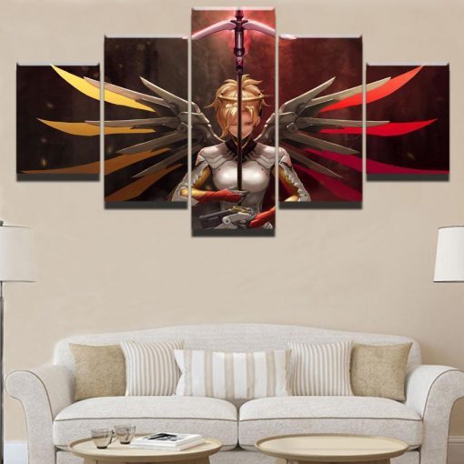 23358-NF Overwatch Mercy Champion Poster Gaming - 5 Panel Canvas Art Wall Decor