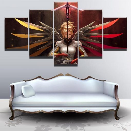 23358-NF Overwatch Mercy Champion Poster Gaming - 5 Panel Canvas Art Wall Decor