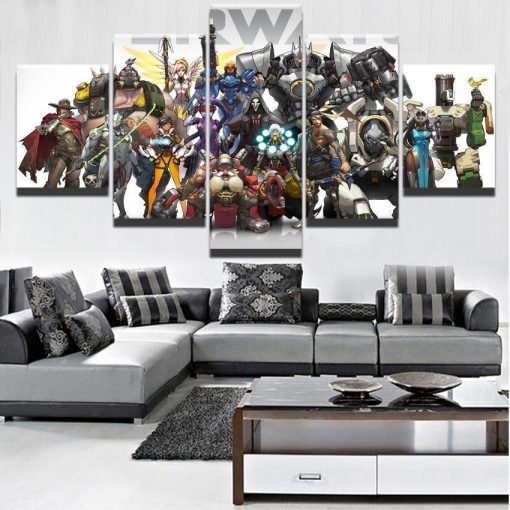 22937-NF Overwatch Multi Champion Gaming - 5 Panel Canvas Art Wall Decor