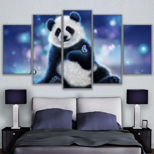 23357-NF Panda And Butterfly Animal - 5 Panel Canvas Art Wall Decor