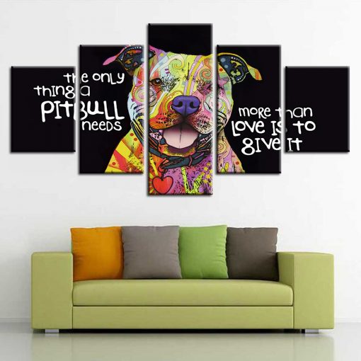 23352-NF Pitbull Dog Abstract Animal - 5 Panel Canvas Art Wall Decor