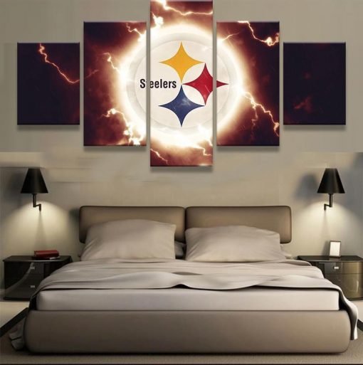 22573-NF Pittsburgh Steelers Thunder Logo Football - 5 Panel Canvas Art Wall Decor