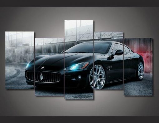 23099-NF Black Maserati Sport Car - 5 Panel Canvas Art Wall Decor