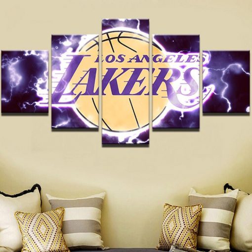 22350-NF Los Angeles Lakers Logo Basketball NBA Sport - 5 Panel Canvas Art Wall Decor