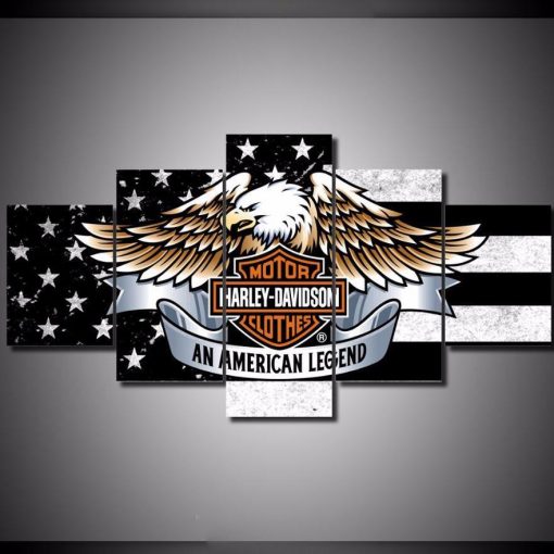 22635-NF Harley Davidson American Eagle Flag Car & Motor - 5 Panel Canvas Art Wall Decor