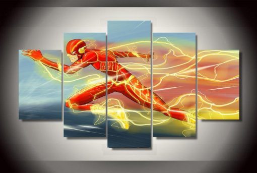 23114-NF The Flash Running Painting Movie - 5 Panel Canvas Art Wall Decor