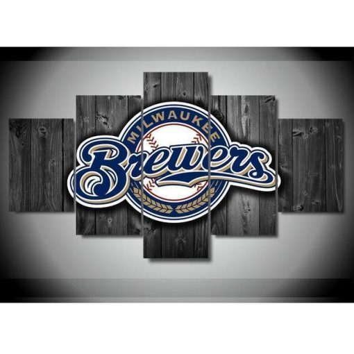 22463-NF Milwaukee Brewers Sports Team Logo Baseball - 5 Panel Canvas Art Wall Decor