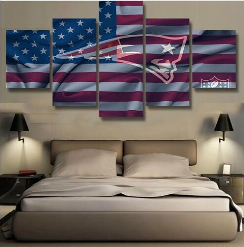 22653-NF New England Patriots American Flag Sport - 5 Panel Canvas Art Wall Decor