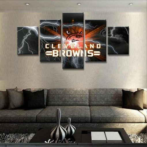 22402-NF Cleveland Browns Thunder Logo NFL - 5 Panel Canvas Art Wall Decor