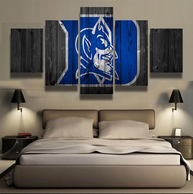 Duke Blue Devils Wooden Logo Basketball 5 Panel Canvas Art Wall Decor