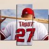 22364-NF Mike Trout 27 Of Los Angeles Angels Team Baseball - 5 Panel Canvas Art Wall Decor