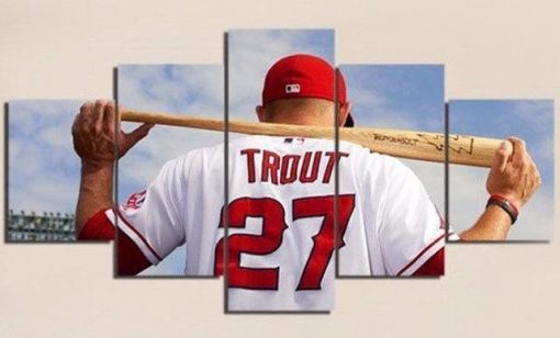 22364-NF Mike Trout 27 Of Los Angeles Angels Team Baseball - 5 Panel Canvas Art Wall Decor