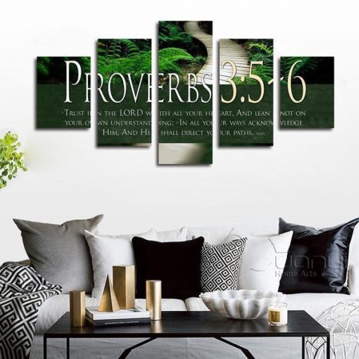 22929-NF Proverbs 3:5 #2 ‘trust In The Lord With All Your Heart’ Bible Verse On Multi Nature - 5 Panel Canvas Art Wall Decor