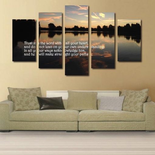 22273-NF Proverbs 3:5 #4 ‘trust In The Lord With All Your Heart’ Bible Verse On Multi Nature - 5 Panel Canvas Art Wall Decor