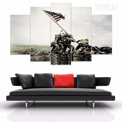 22707-NF Raising The Flag Iwo Jima Army - 5 Panel Canvas Art Wall Decor
