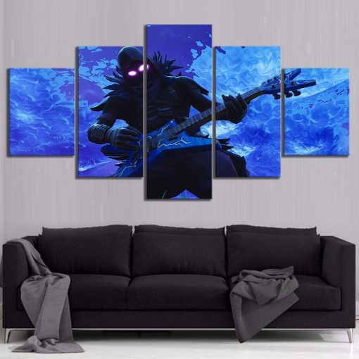 22705-NF Raven Rock Out Electric Guitar Fortnite Gaming - 5 Panel Canvas Art Wall Decor