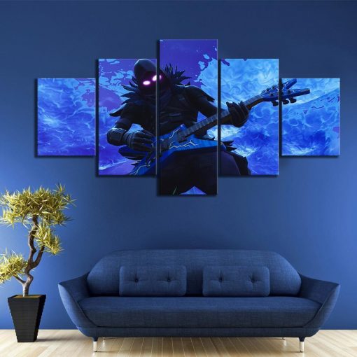 22705-NF Raven Rock Out Electric Guitar Fortnite Gaming - 5 Panel Canvas Art Wall Decor