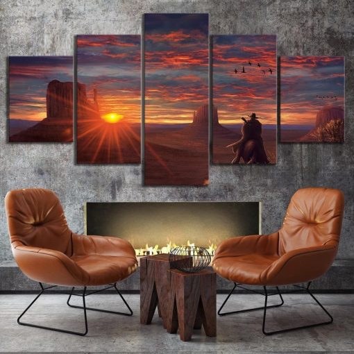 23340-NF Red Dead Redemption 2 Lonely In The Sunset Gaming - 5 Panel Canvas Art Wall Decor