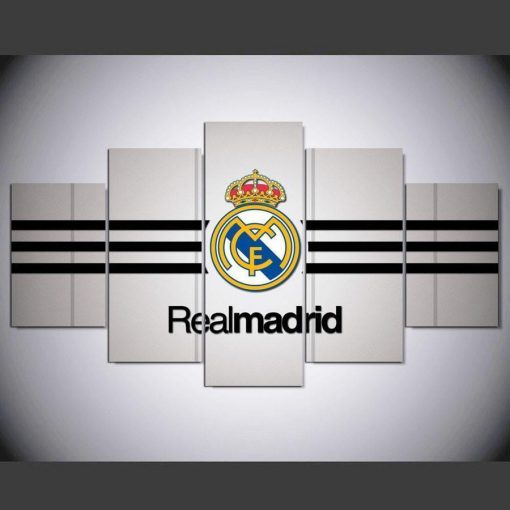 22704-NF Real Madrid Modern Logo 2 Soccer - 5 Panel Canvas Art Wall Decor