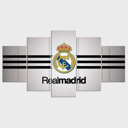 22704-NF Real Madrid Modern Logo 2 Soccer - 5 Panel Canvas Art Wall Decor