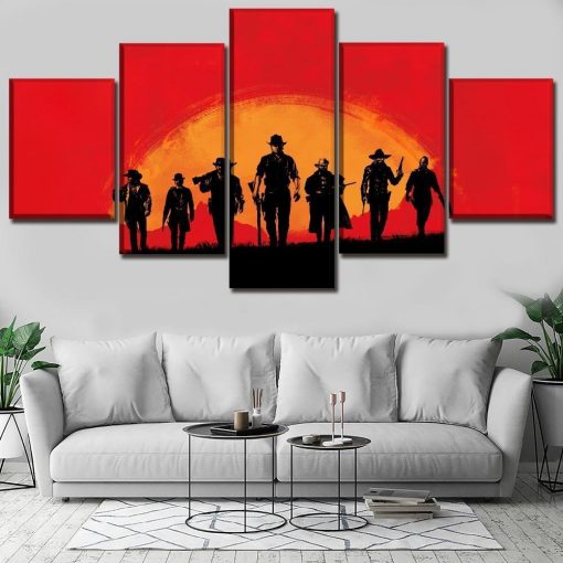 22490-NF Red Dead Redemption 2 Squad In The Sunset Gaming - 5 Panel Canvas Art Wall Decor