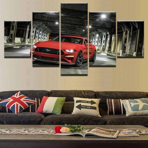 23338-NF Red Ford Mustang Car & Motor - 5 Panel Canvas Art Wall Decor