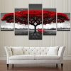 22489-NF Red Tree Scenery Landscape Nature - 5 Panel Canvas Art Wall Decor