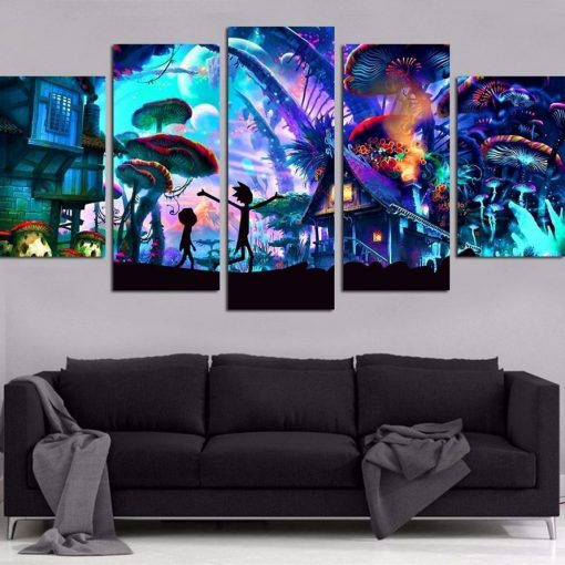 22925-NF Rick And Morty In Another World Cartoon - 5 Panel Canvas Art Wall Decor